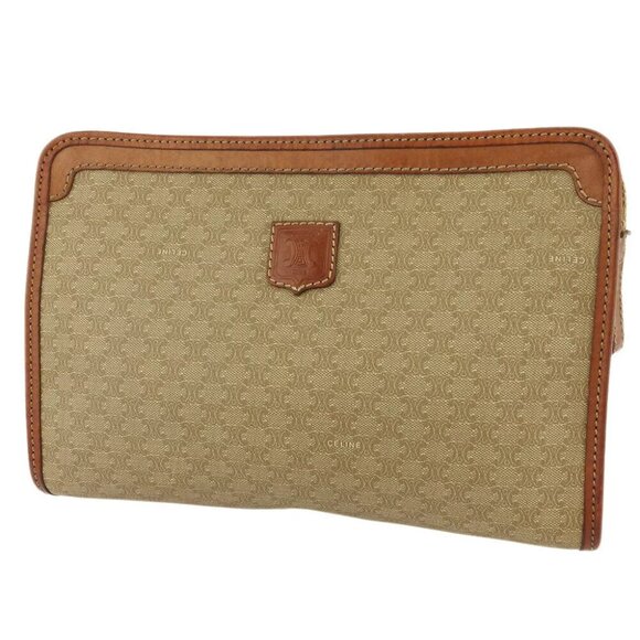CELINE clutch bag macadam beige PVC ?~ leather Authentic T19132 - Picture 1 of 9